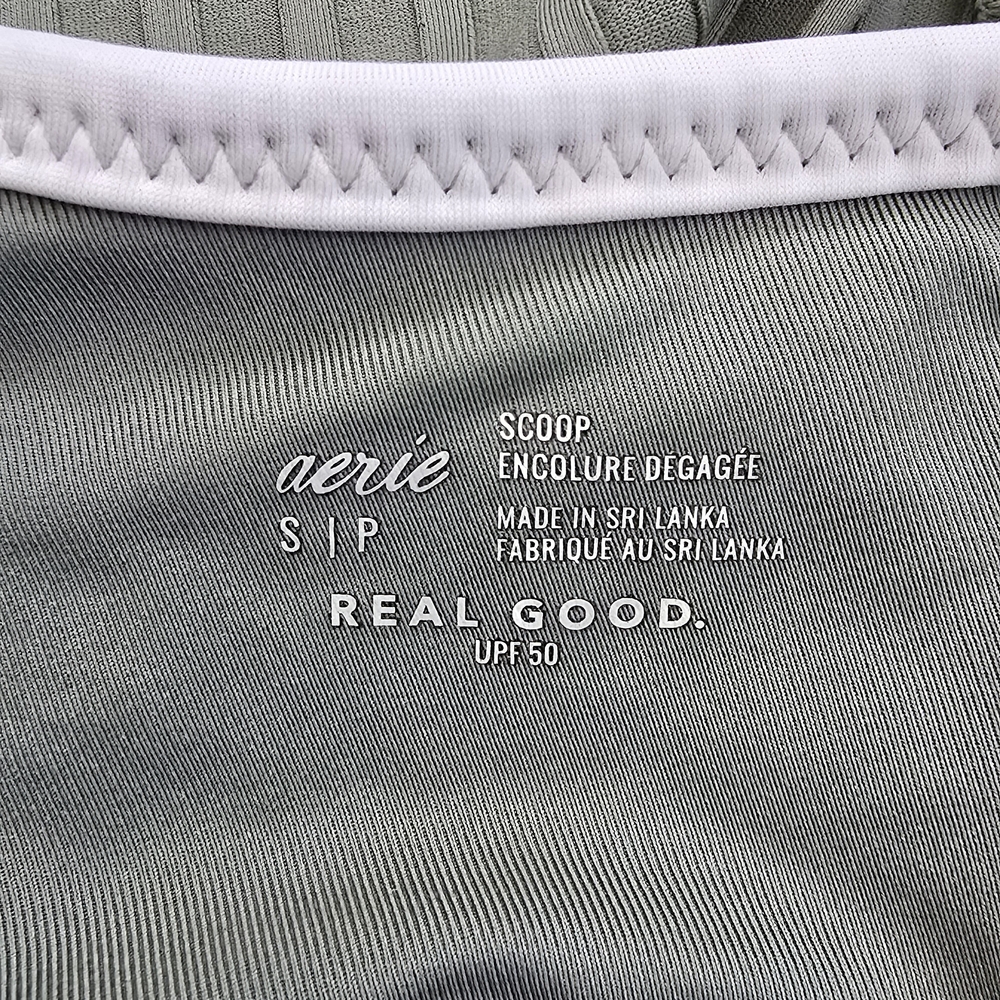 Aerie Wide Rib Scoop Longline Bikini Swim Top Olive Green Small Like New UPF 50 - Picture 4 of 10